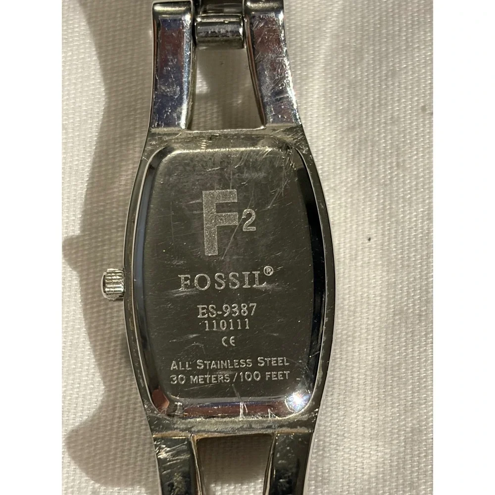 Fossil F2 Womens Silver Tone Blue Dial Rectangle Bracelet Wrist‎ Watch ES-9387